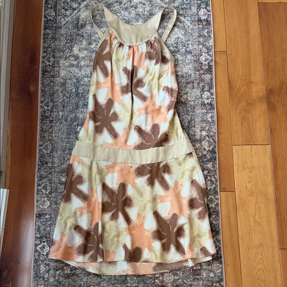 BCBGeneration Girls Floral Halter Dress in Peach, Brown & Cream